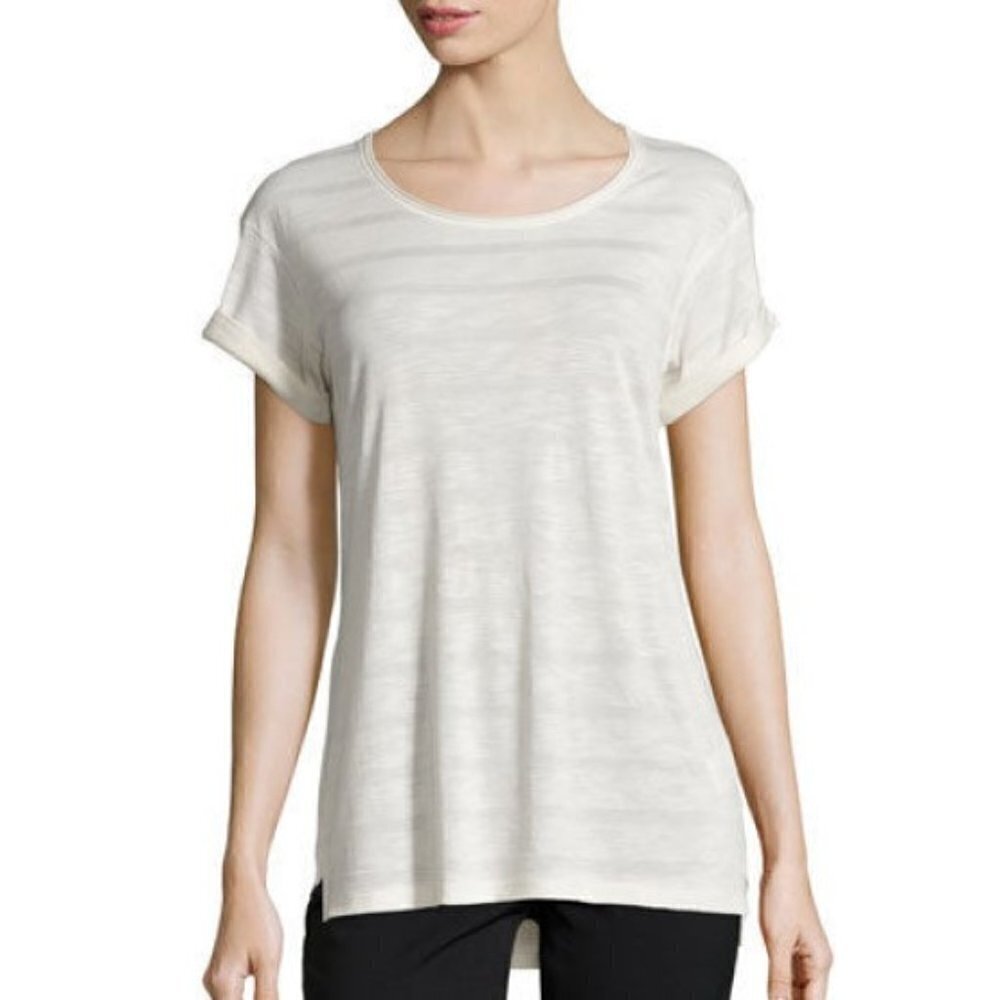 Vince Striped Rolled-Trim Scoop-Neck Tee